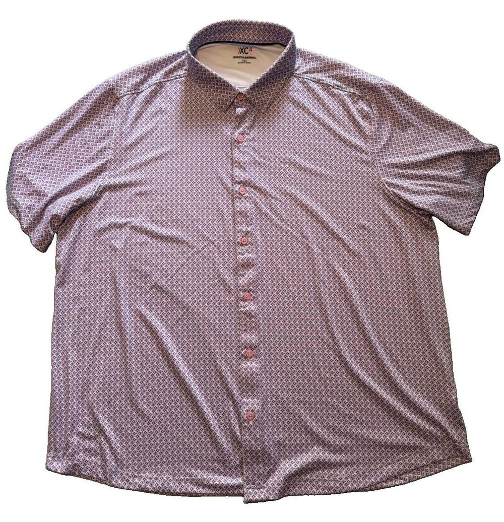 Johnston & Murphy Shirt Mens XL Pink Blue Geometric XC4 Performance Stretch